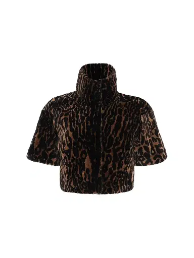 Gorski Women's Reversible Select Lamb Bolero, Cropped Sleeves - Leopard Print - Size XL | Thumbnail 1 Gorski Women's Reversible Select Lamb Bolero, Cropped Sleeves - Leopard Print - Size XL | Thumbnail 1