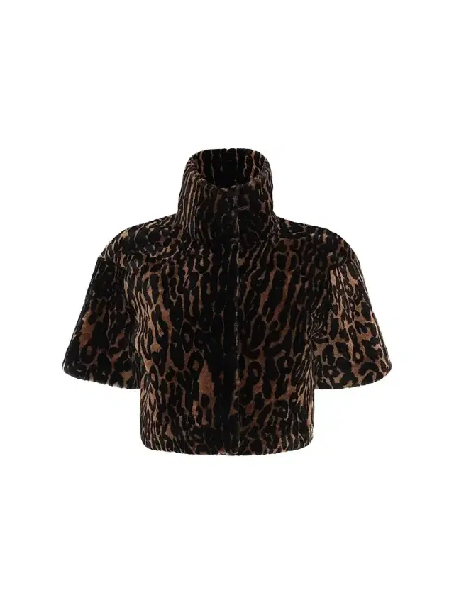 Gorski Women's Reversible Select Lamb Bolero, Cropped Sleeves - Leopard Print - Size XL