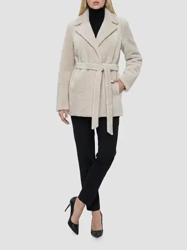 Gorski Women's Textured Shearling Lamb Coat with Belt - Beige - Size XL | Thumbnail 2