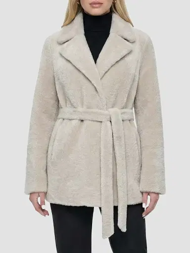 Gorski Women's Textured Shearling Lamb Coat with Belt - Beige - Size XL | Thumbnail 3