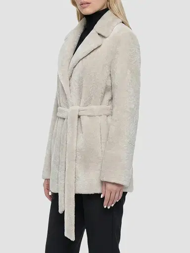 Gorski Women's Textured Shearling Lamb Coat with Belt - Beige - Size XL | Thumbnail 4