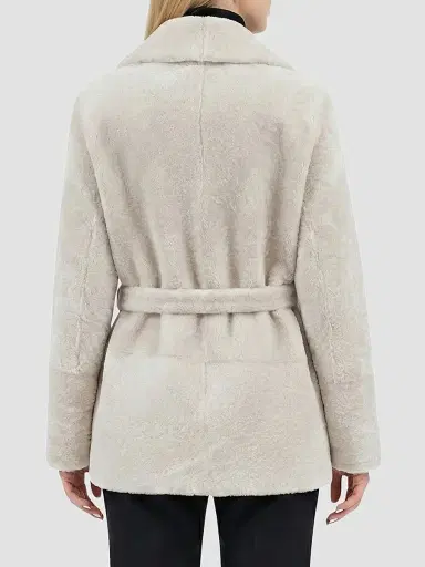 Gorski Women's Textured Shearling Lamb Coat with Belt - Beige - Size XL | Thumbnail 5