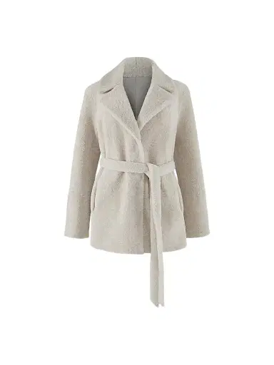 Gorski Women's Textured Shearling Lamb Coat with Belt - Beige - Size XL | Thumbnail 1