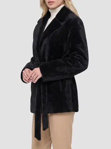 Gorski Women's Textured Shearling Lamb Coat with Belt - Black - Size XL | Thumbnail 4 Gorski Women's Textured Shearling Lamb Coat with Belt - Black - Size XL | Thumbnail 4