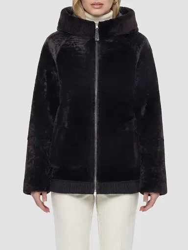 Gorski Women's Textured Shearling Lamb Coat with Hood - Brown - Size Large | Thumbnail 3 Gorski Women's Textured Shearling Lamb Coat with Hood - Brown - Size Large | Thumbnail 3
