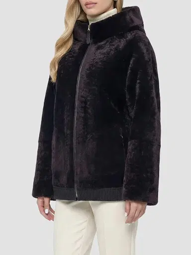 Gorski Women's Textured Shearling Lamb Coat with Hood - Brown - Size Large | Thumbnail 4 Gorski Women's Textured Shearling Lamb Coat with Hood - Brown - Size Large | Thumbnail 4