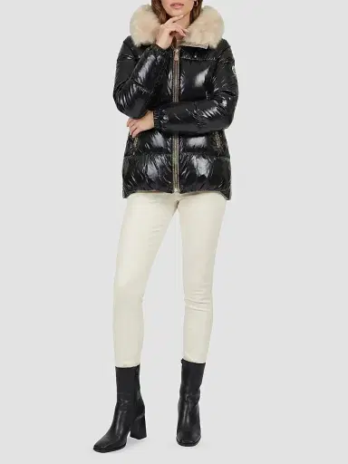 Gorski Women's Apres-Ski Parka with Detachable Merinillo Lamb Hood Trim - Black Iceberg - Size XL | Thumbnail 2 Gorski Women's Apres-Ski Parka with Detachable Merinillo Lamb Hood Trim - Black Iceberg - Size XL | Thumbnail 2