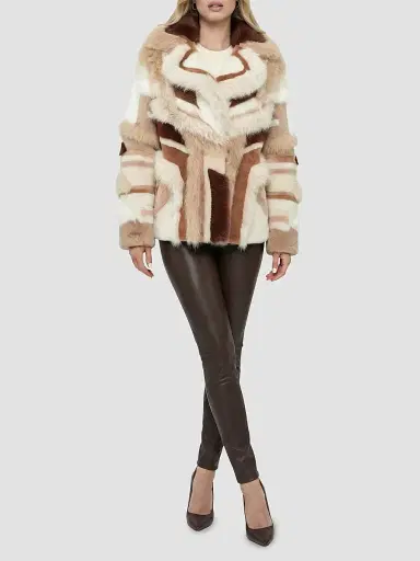 Gorski Women's Merino and Toscana Shearling Lamb Intarsia Coat - Cream Multicolor - Size Large | Thumbnail 2 Gorski Women's Merino and Toscana Shearling Lamb Intarsia Coat - Cream Multicolor - Size Large | Thumbnail 2
