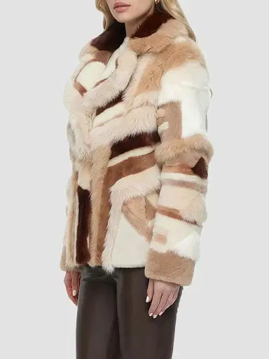 Gorski Women's Merino and Toscana Shearling Lamb Intarsia Coat - Cream Multicolor - Size Large | Thumbnail 4 Gorski Women's Merino and Toscana Shearling Lamb Intarsia Coat - Cream Multicolor - Size Large | Thumbnail 4