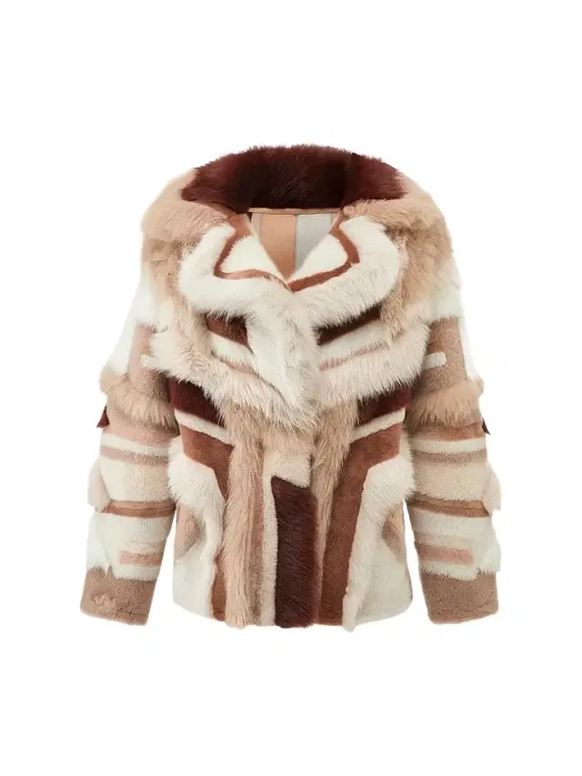 Gorski Women's Merino and Toscana Shearling Lamb Intarsia Coat - Cream Multicolor - Size Large