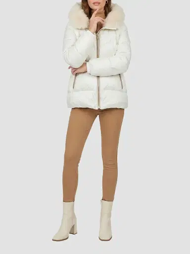 Gorski Women's Apres-Ski Parka with Detachable Merinillo Shearling Lamb Hood Trim - Ivory Iceberg - Size XL | Thumbnail 2 Gorski Women's Apres-Ski Parka with Detachable Merinillo Shearling Lamb Hood Trim - Ivory Iceberg - Size XL | Thumbnail 2