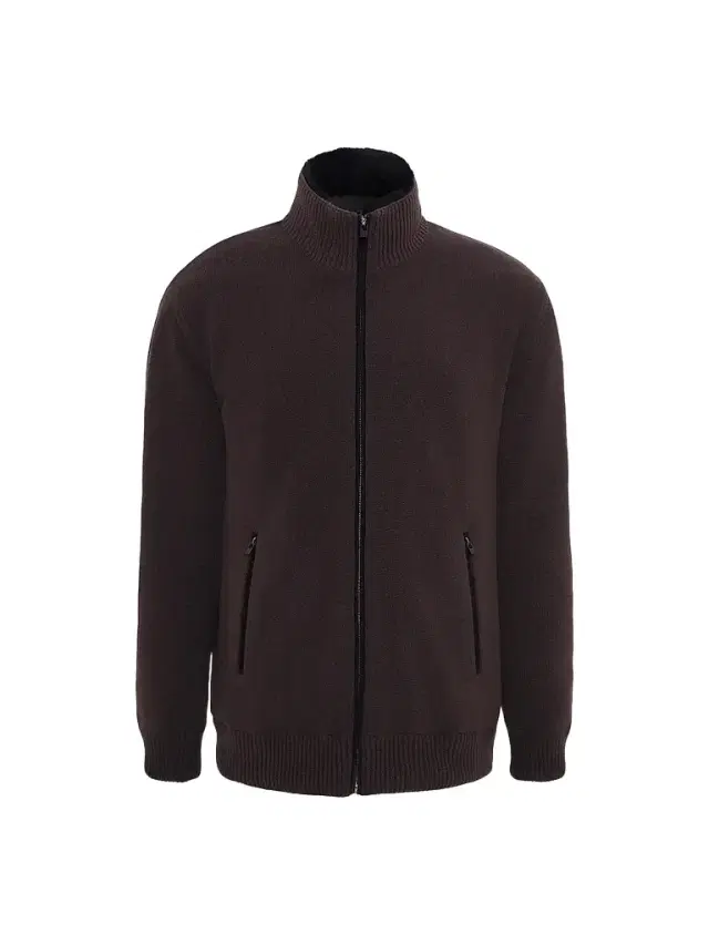 Gorski Men's Knit Jacket with Detachable Select Shearling Lamb Collar - Brown