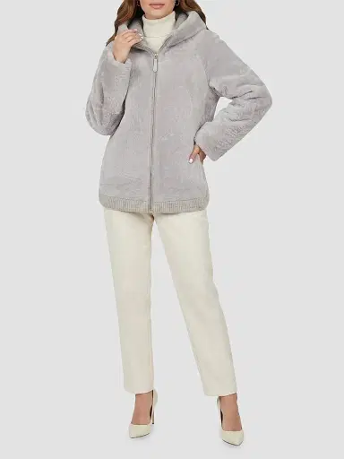 Gorski Women's Textured Shearling Lamb Coat with Hood - Beige - Size Large | Thumbnail 2 Gorski Women's Textured Shearling Lamb Coat with Hood - Beige - Size Large | Thumbnail 2