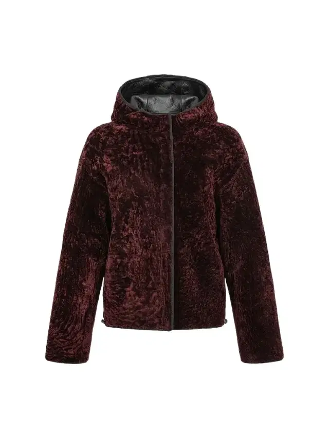 Gorski Women's Textured Shearling Lamb Jacket, Hood - Burgundy - Size XL