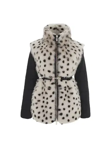 Gorski Women's Select Lamb Coat with Quilted Sleeves and Back with Belt - Beige Black Spotted | Thumbnail 1