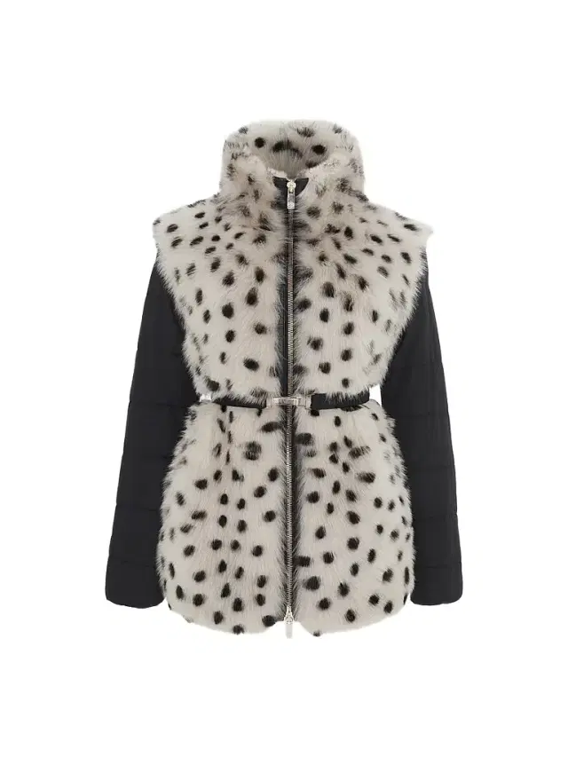 Gorski Women's Select Lamb Coat with Quilted Sleeves and Back with Belt - Beige Black Spotted