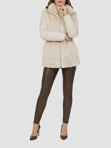 Gorski Women's Select Shearling Lamb Jacket with Quilted Sleeves and Back, Belt - Palomino | Thumbnail 2