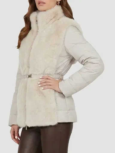 Gorski Women's Select Shearling Lamb Jacket with Quilted Sleeves and Back, Belt - Palomino | Thumbnail 4