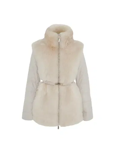Gorski Women's Select Shearling Lamb Jacket with Quilted Sleeves and Back, Belt - Palomino | Thumbnail 1