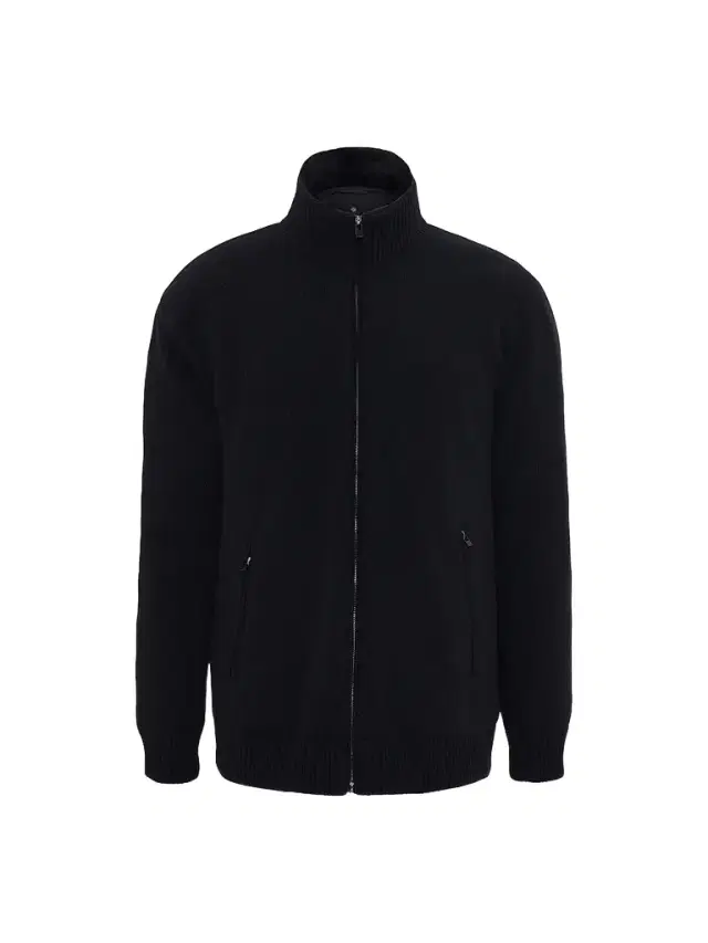 Gorski Men's Knit Jacket with Detachable Select Shearling Lamb Collar - Black