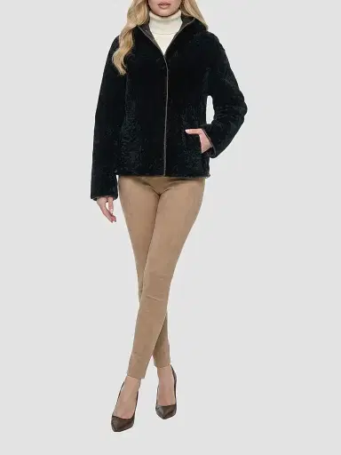 Gorski Women's Textured Shearling Lamb Jacket, Hood - Black - Size Large | Thumbnail 2