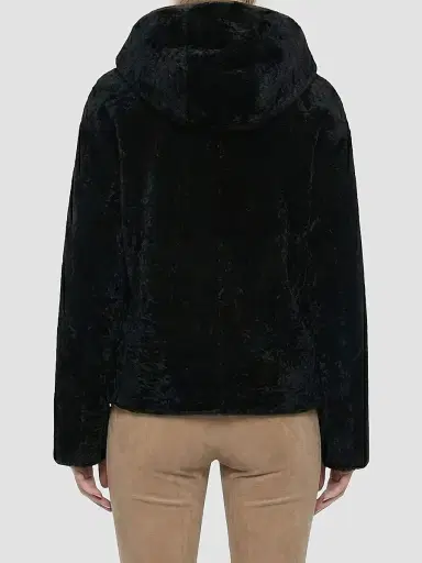 Gorski Women's Textured Shearling Lamb Jacket, Hood - Black - Size Large | Thumbnail 5