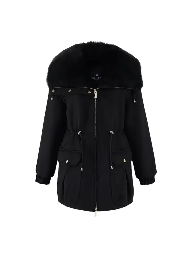 Gorski Women's Zip Coat with Detachable Lamb Collar - Black