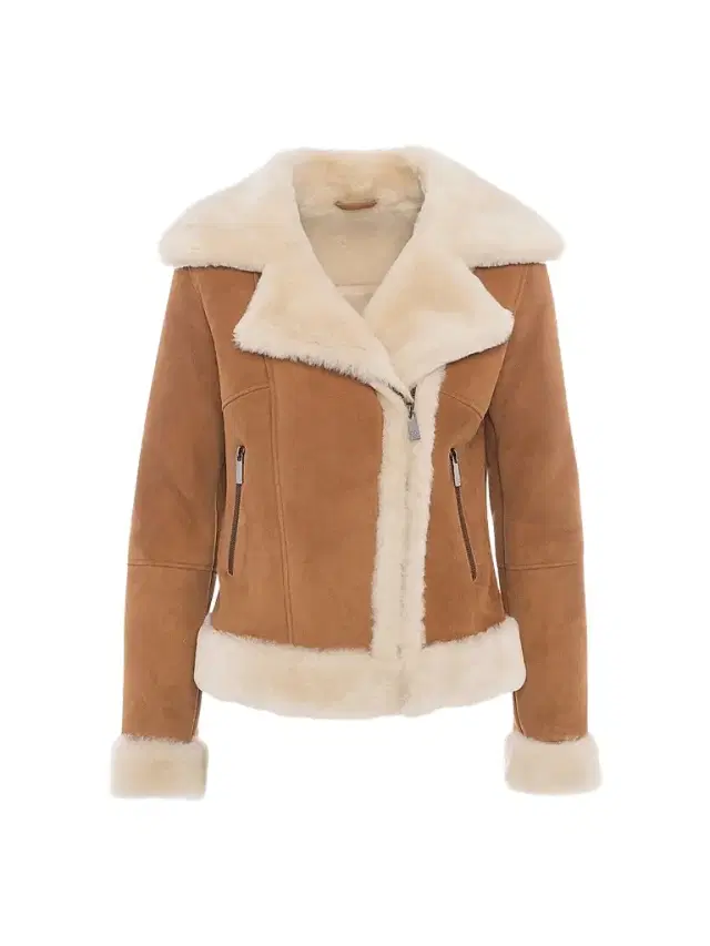 Gorski Women's Merino Lamb Moto Zip Jacket - Whiskey Beige