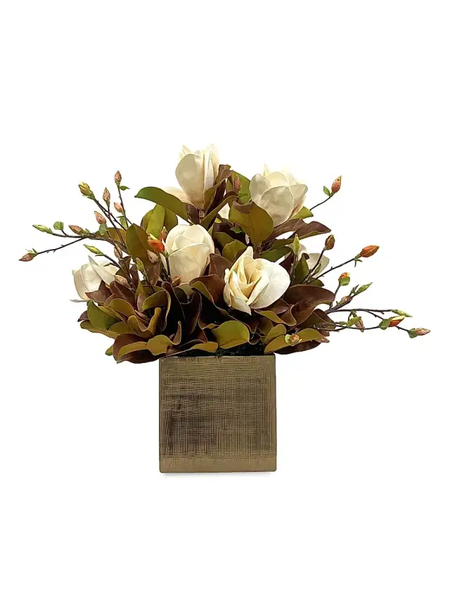 Winward Home Holiday Newness Faux Potted Tree Magnolia Arrangement