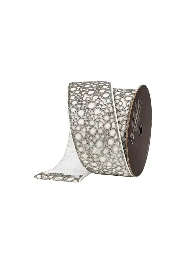 Winward Home White Velvet & Glitter Circle Ribbon