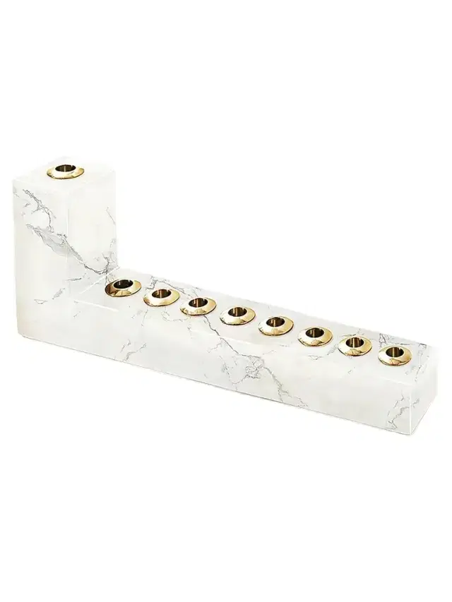 Anna New York Brillante Marble & Goldtone Stainless Steel Menorah