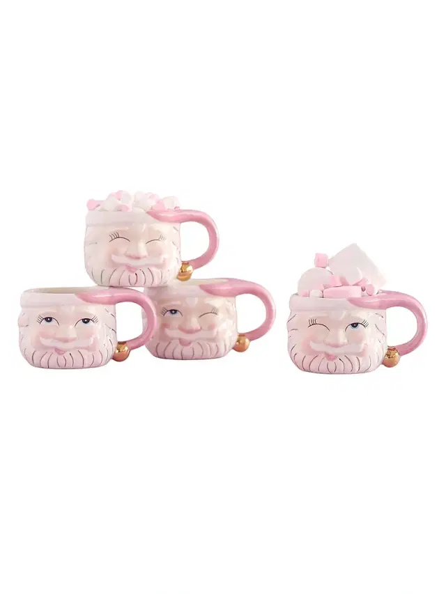 Glitterville Papa Noel Pink 4-Piece Mug Set