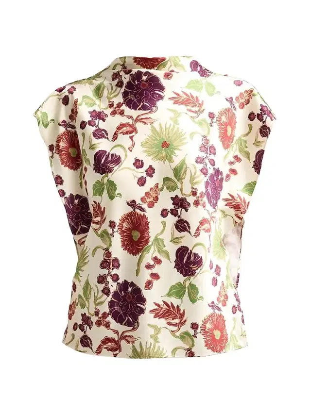 Tanya Taylor Women's Adrien Floral Satin Flutter-Sleeve Top - Cream Multi