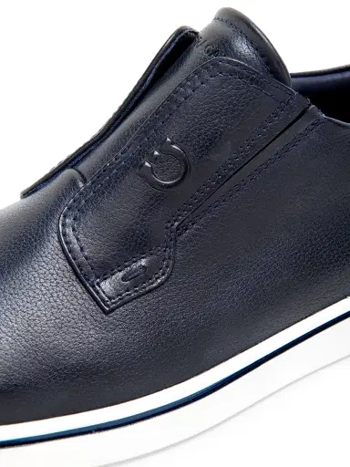 Ferragamo Men's Alfievit Leather Slip On Sneakers - Navy | Thumbnail 5