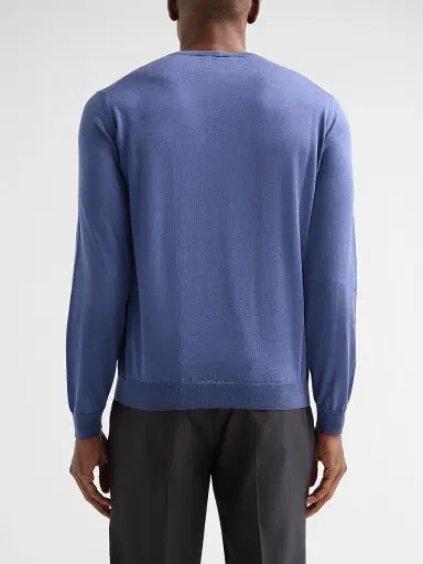 Giorgio Armani Men's Silk-Cotton Crewneck Sweater - Avio - Size 48 | Thumbnail 3