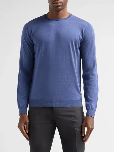 Giorgio Armani Men's Silk-Cotton Crewneck Sweater - Avio - Size 48 | Thumbnail 4