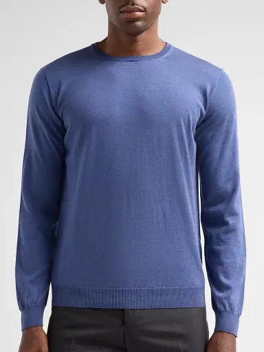Giorgio Armani Men's Silk-Cotton Crewneck Sweater - Avio - Size 48 | Thumbnail 5