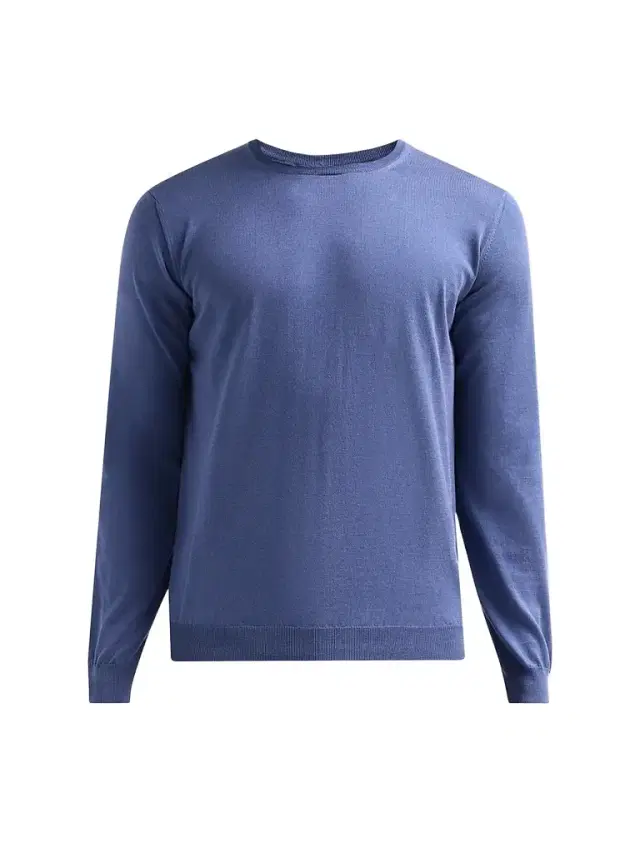 Men's Silk-Cotton Crewneck Sweater - Avio