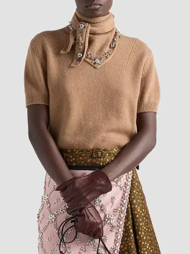 Prada Women's Short-Sleeved Cashmere Sweater - Brown | Thumbnail 3 Prada Women's Short-Sleeved Cashmere Sweater - Brown | Thumbnail 3