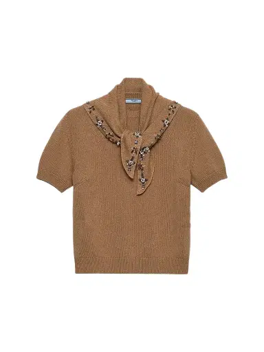 Prada Women's Short-Sleeved Cashmere Sweater - Brown | Thumbnail 1 Prada Women's Short-Sleeved Cashmere Sweater - Brown | Thumbnail 1
