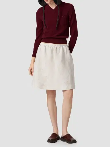 Miu Miu Women's V-Neck Wool Cardigan - Dark Red | Thumbnail 2