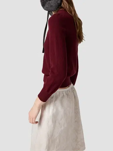 Miu Miu Women's V-Neck Wool Cardigan - Dark Red | Thumbnail 4