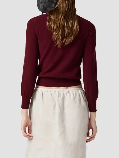 Miu Miu Women's V-Neck Wool Cardigan - Dark Red | Thumbnail 5