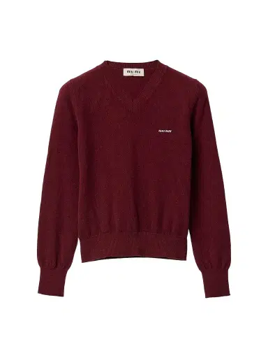Miu Miu Women's V-Neck Wool Cardigan - Dark Red | Thumbnail 1