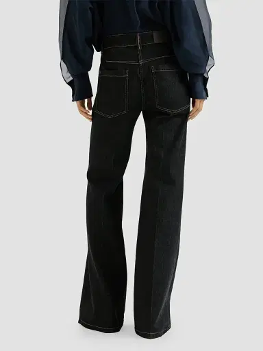Brunello Cucinelli Women's Comfort No-Fade Denim Flared Trousers with Monili | Thumbnail 4 Brunello Cucinelli Women's Comfort No-Fade Denim Flared Trousers with Monili | Thumbnail 4