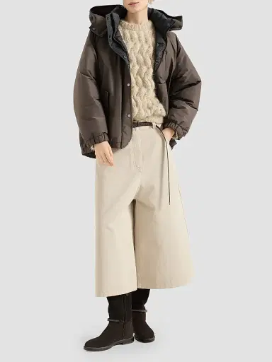 Brunello Cucinelli Women's Techno Cotton Taffeta Detachable Hood Outerwear Jacket - Brown | Thumbnail 2