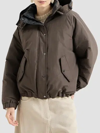 Brunello Cucinelli Women's Techno Cotton Taffeta Detachable Hood Outerwear Jacket - Brown | Thumbnail 3