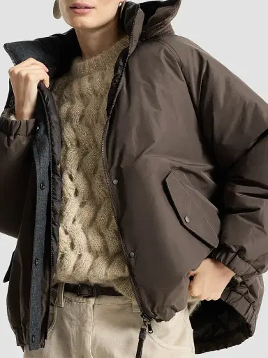 Brunello Cucinelli Women's Techno Cotton Taffeta Detachable Hood Outerwear Jacket - Brown | Thumbnail 5