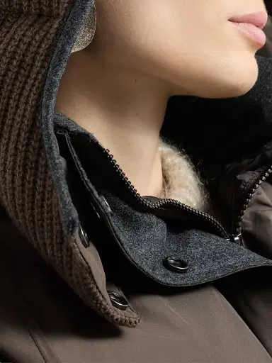 Brunello Cucinelli Women's Techno Cotton Taffeta Detachable Hood Outerwear Jacket - Brown | Thumbnail 6