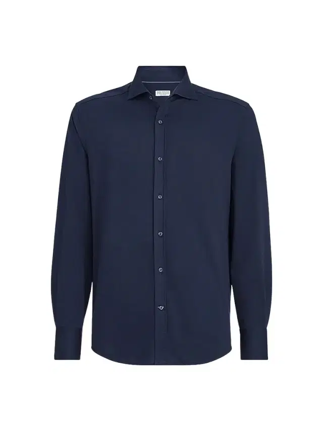 Brunello Cucinelli Men's Cotton Piqué Shirt with Spread Collar